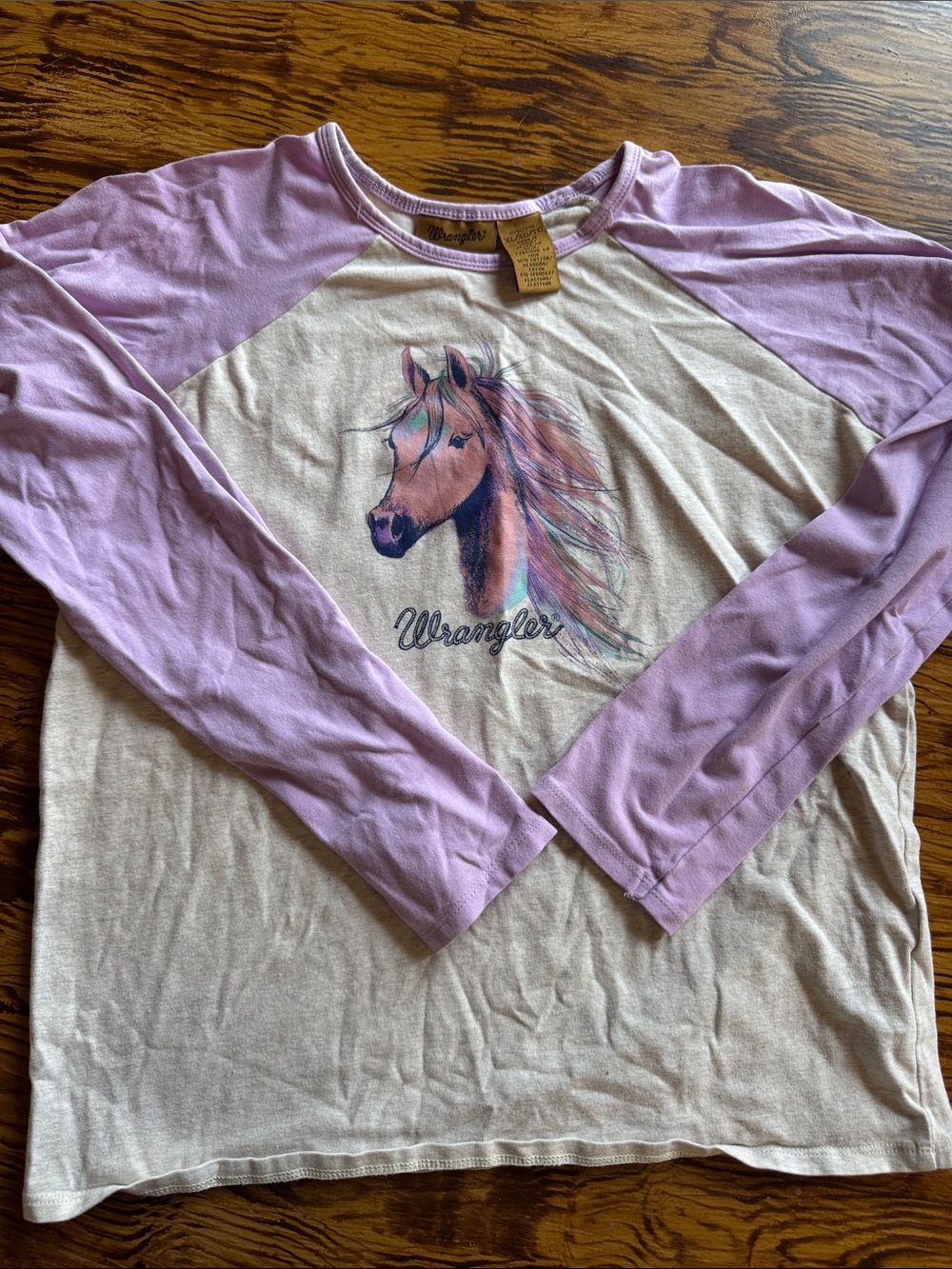 Wrangler Cream & Lavender Horse Graphic Raglan Tee